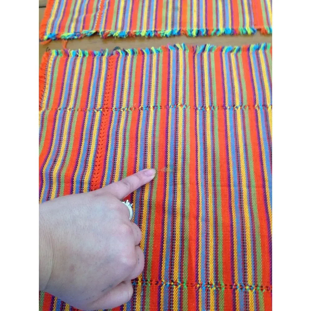 Set of 4 Colorful Woven Rainbow Fringe Cotton Ethnic Table Placemats Settings